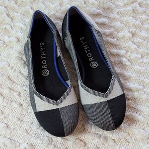 Rothy's The Flat Captoe 11 Women's Black and White Checkered Round Toe Ballet